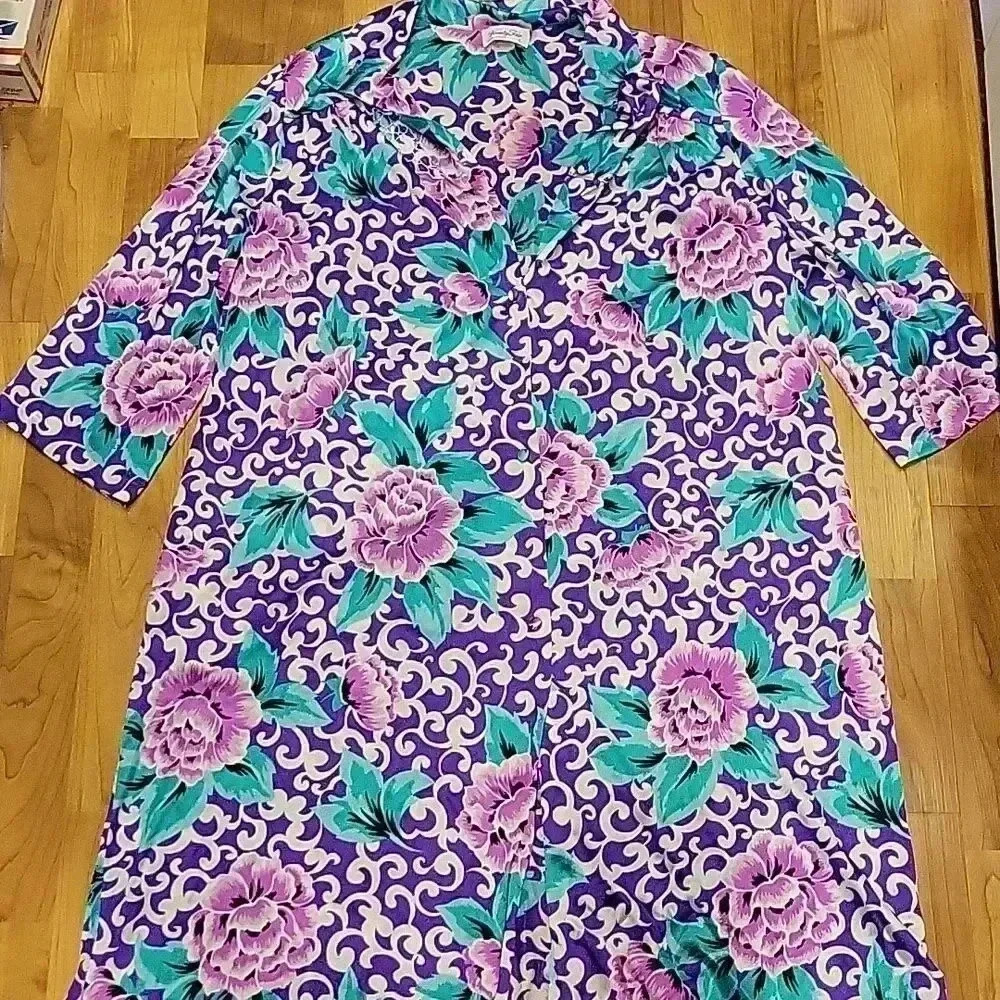 Vintage Vanity Fair Floral Robe Kimono Tunic Cover-Up Side Pockets Sz L - Picture 12 of 12